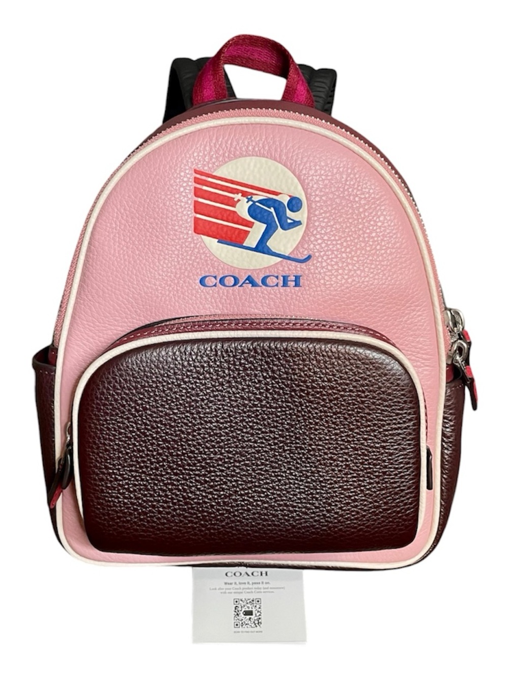 Coach Mini Court Powder Pink Multi Colorblock Ski Speed Backpack New!